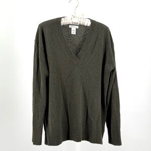 Nordstrom Signature Sage Green 100% Cashmere V-Neck Sweater Size L